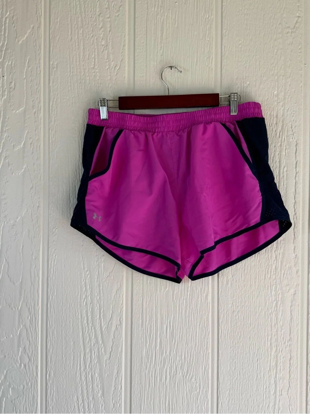 Under Armour Women's Bright Pink Athletic Shorts with Black Trim